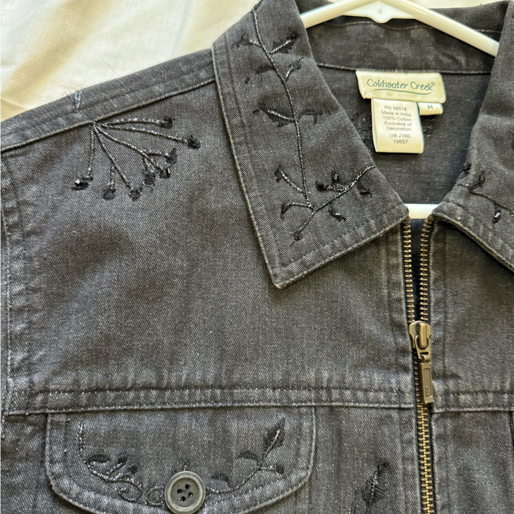 Cold Water Creek dark denim embroidery jacket Size Medium